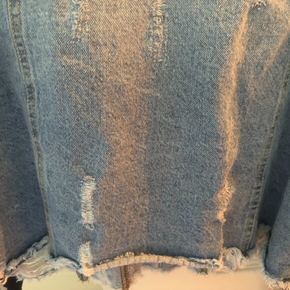 Blue Jean "Highway" Distressed Jacket- Black Jersey Sleeves Removeable Hood NWOT - Picture 9 of 9